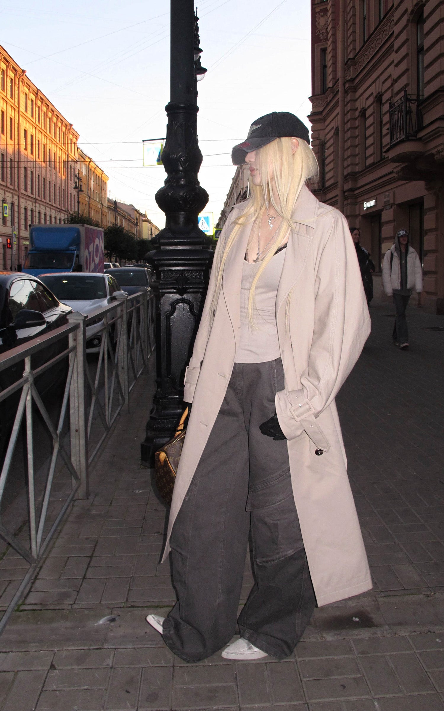 Rase le sol チェックの内張り付きリバーシブルロングトレンチコート