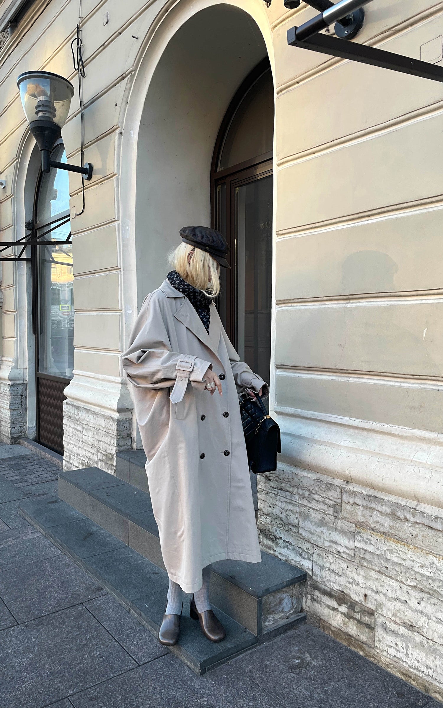 Rase le sol チェックの内張り付きリバーシブルロングトレンチコート