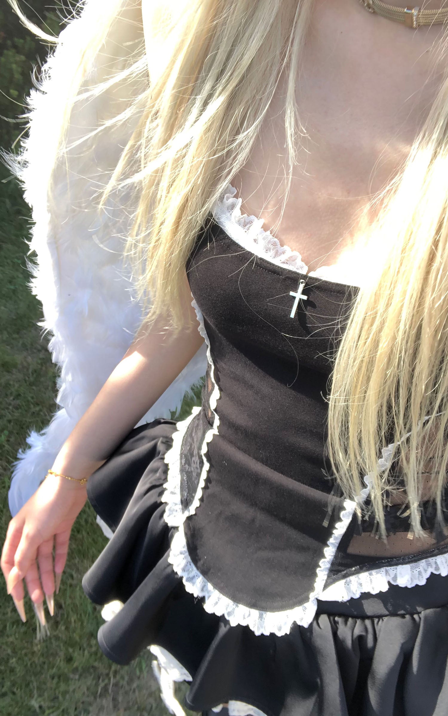 Rase le sol Lace-Trimmed Vest and Skirt Set with Cross Detail - PINKPARKS