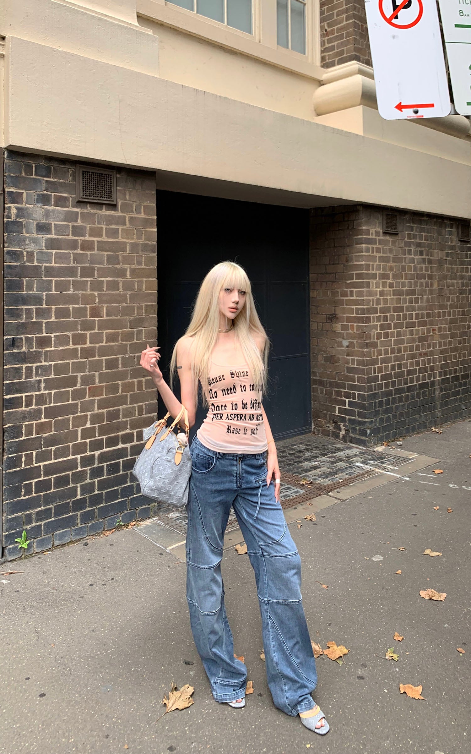 Rase le sol Lettering Mesh Tank Top & Bandeau Innerwear Set - PINKPARKS