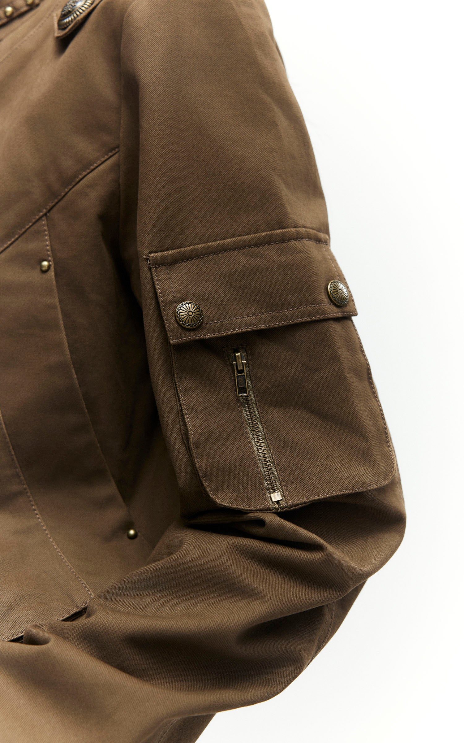 Low pixel Buckled Stand Collar Cropped Utility Jacket