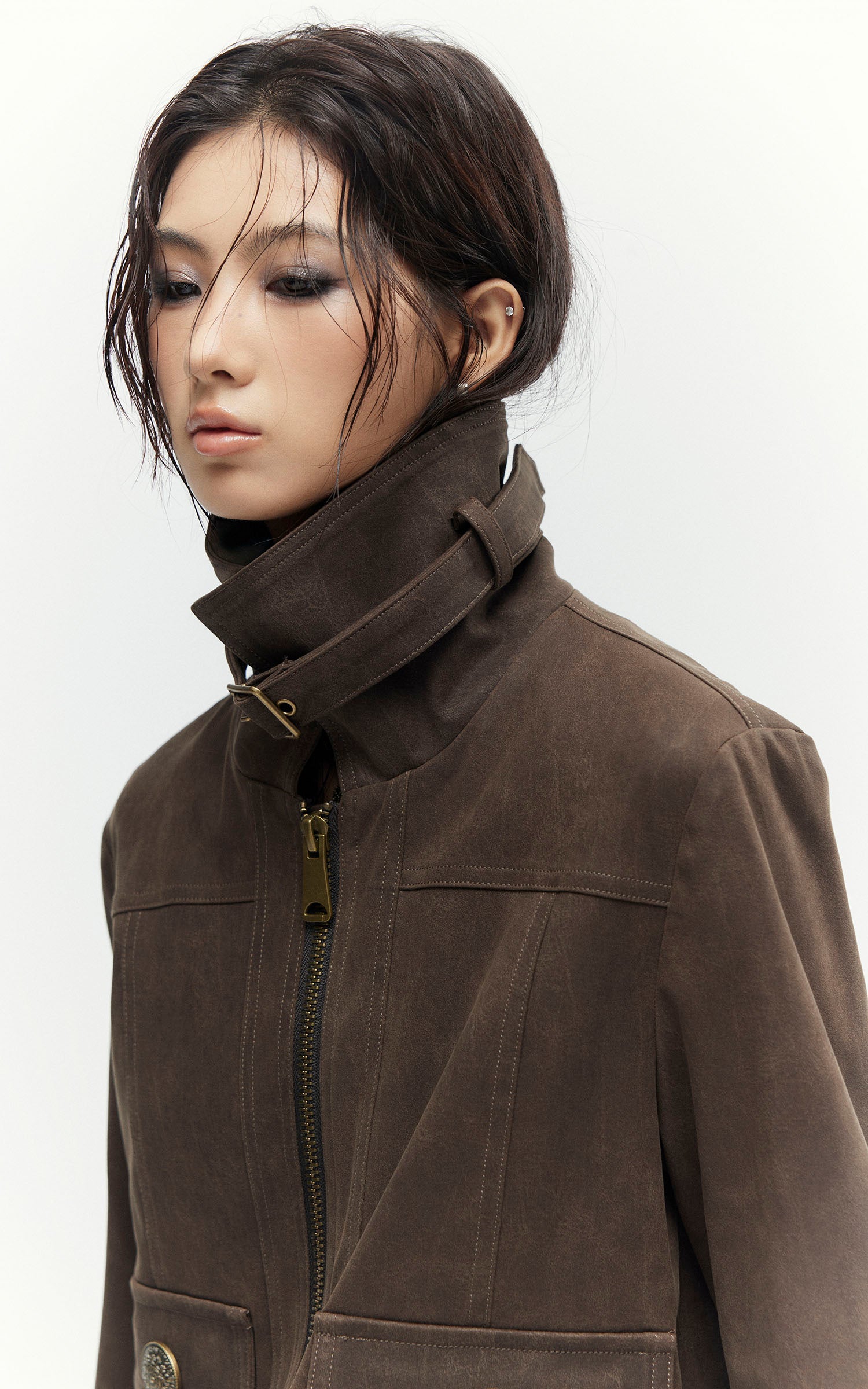 Low pixel Distressed Utility Cropped Zip Jacket