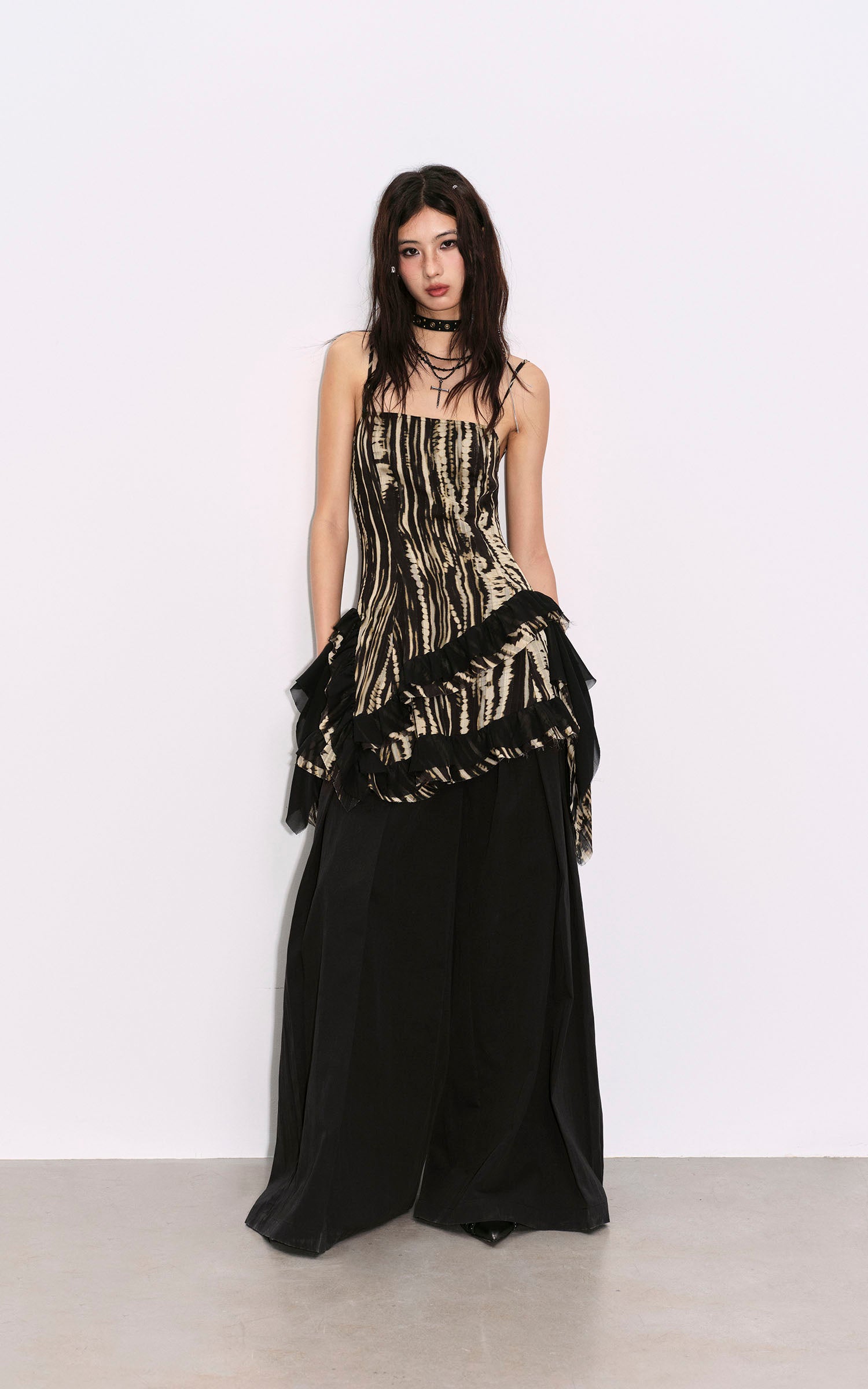 Low pixel Dリングプリーツワイドレッグカジュアルパンツ