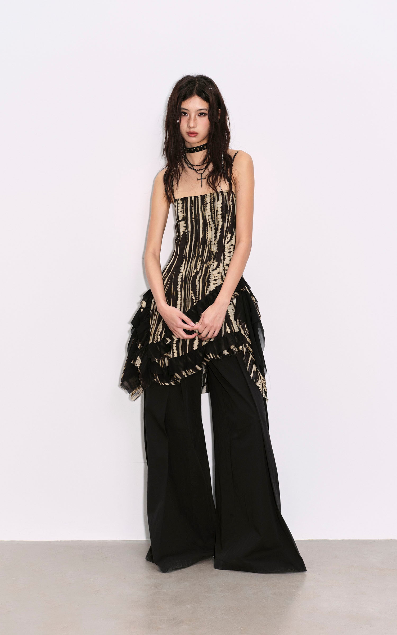 Low pixel Dリングプリーツワイドレッグカジュアルパンツ