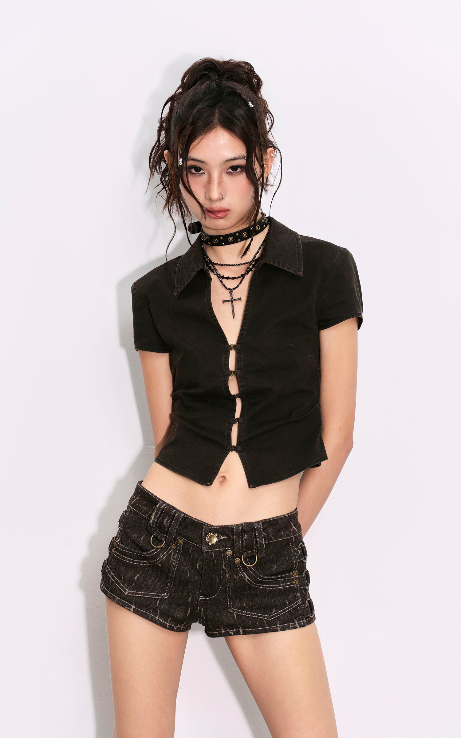 Low pixel ダメージ加工ユーティリティショーツ＆レッグウォーマーセット