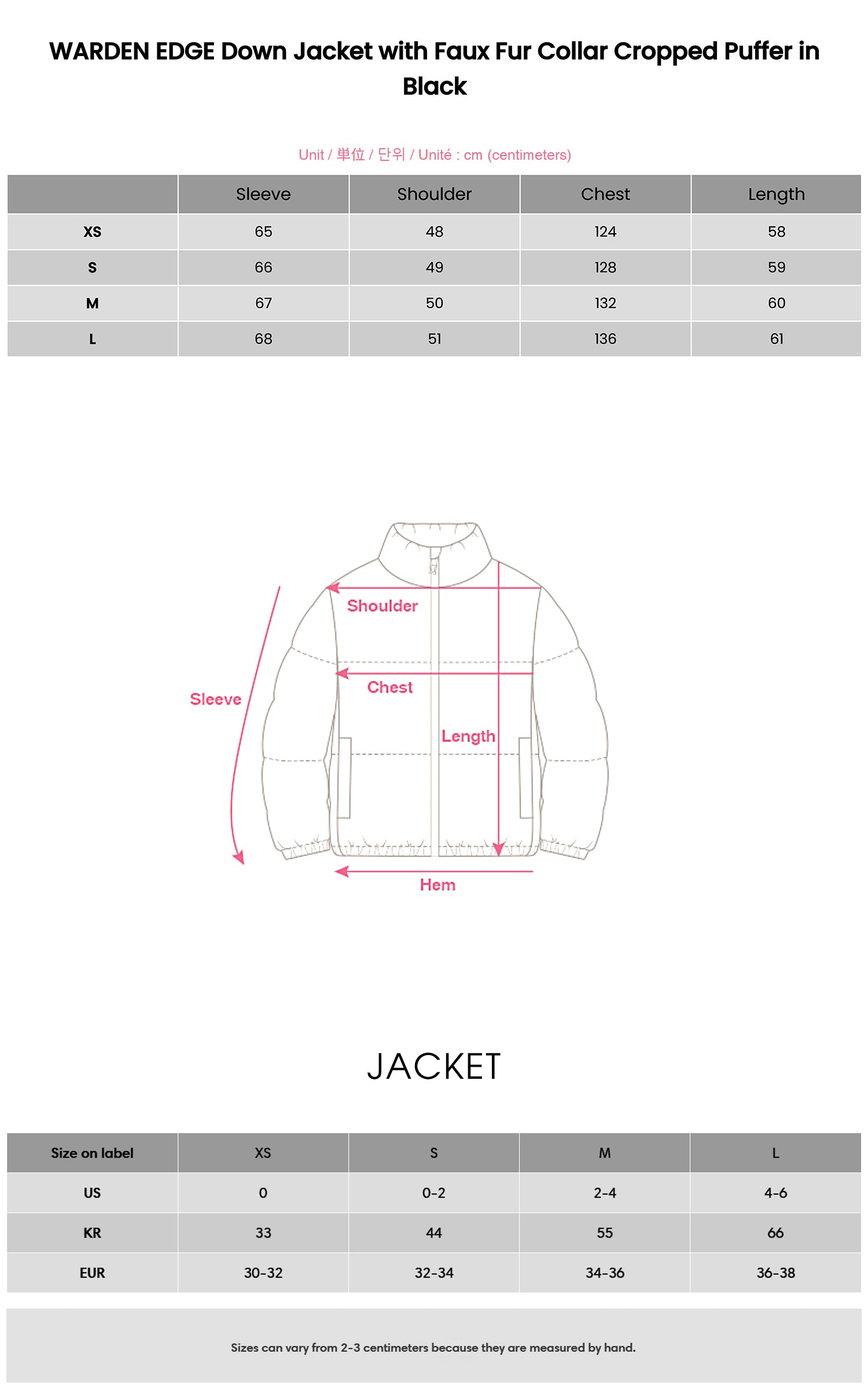 WARDEN EDGE ブラックのフェイクファー襟付きダウンジャケット クロップドパファー