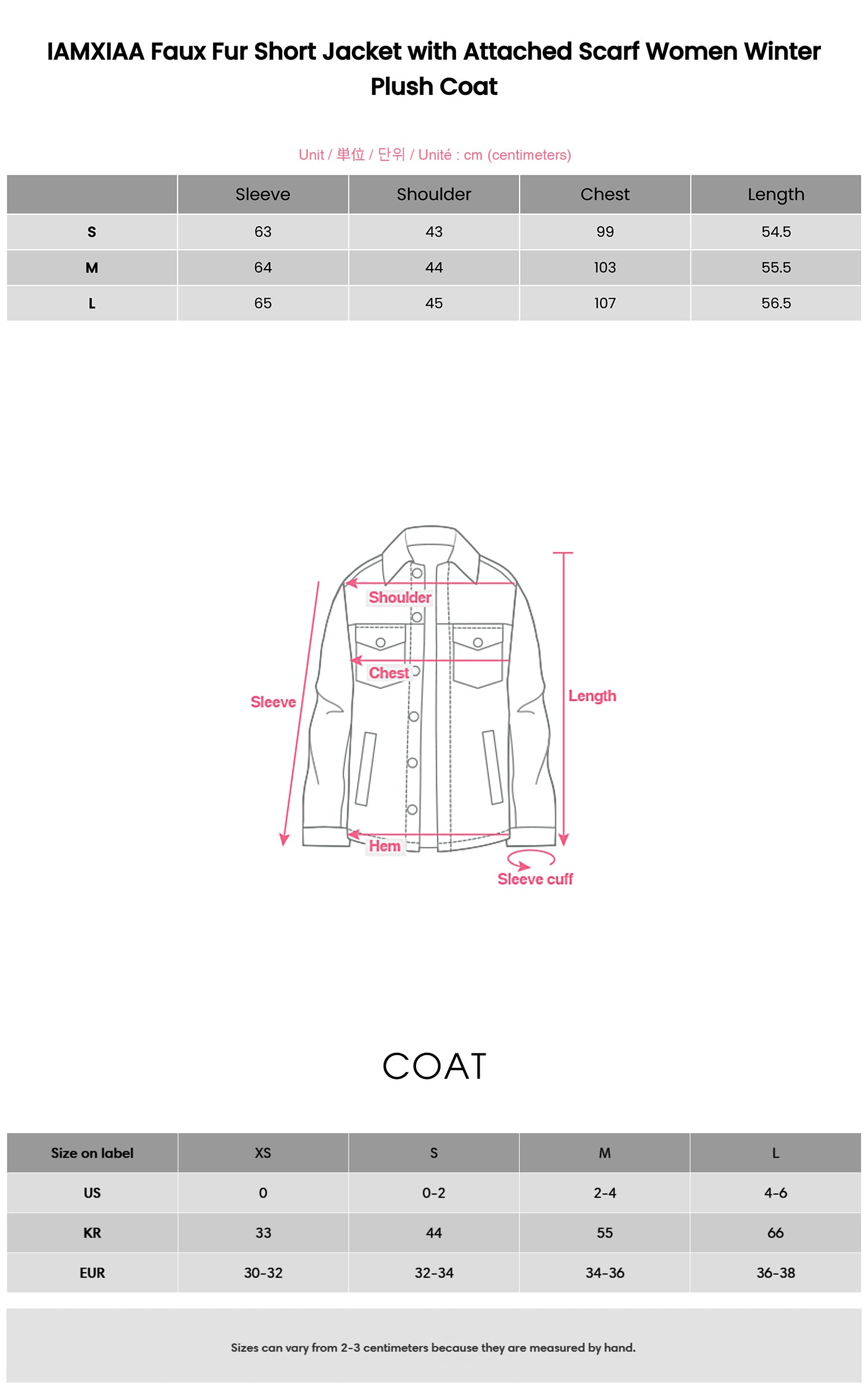 IAMXIAA フェイクファー付きショートジャケット 女性用 冬のプラッシュコート