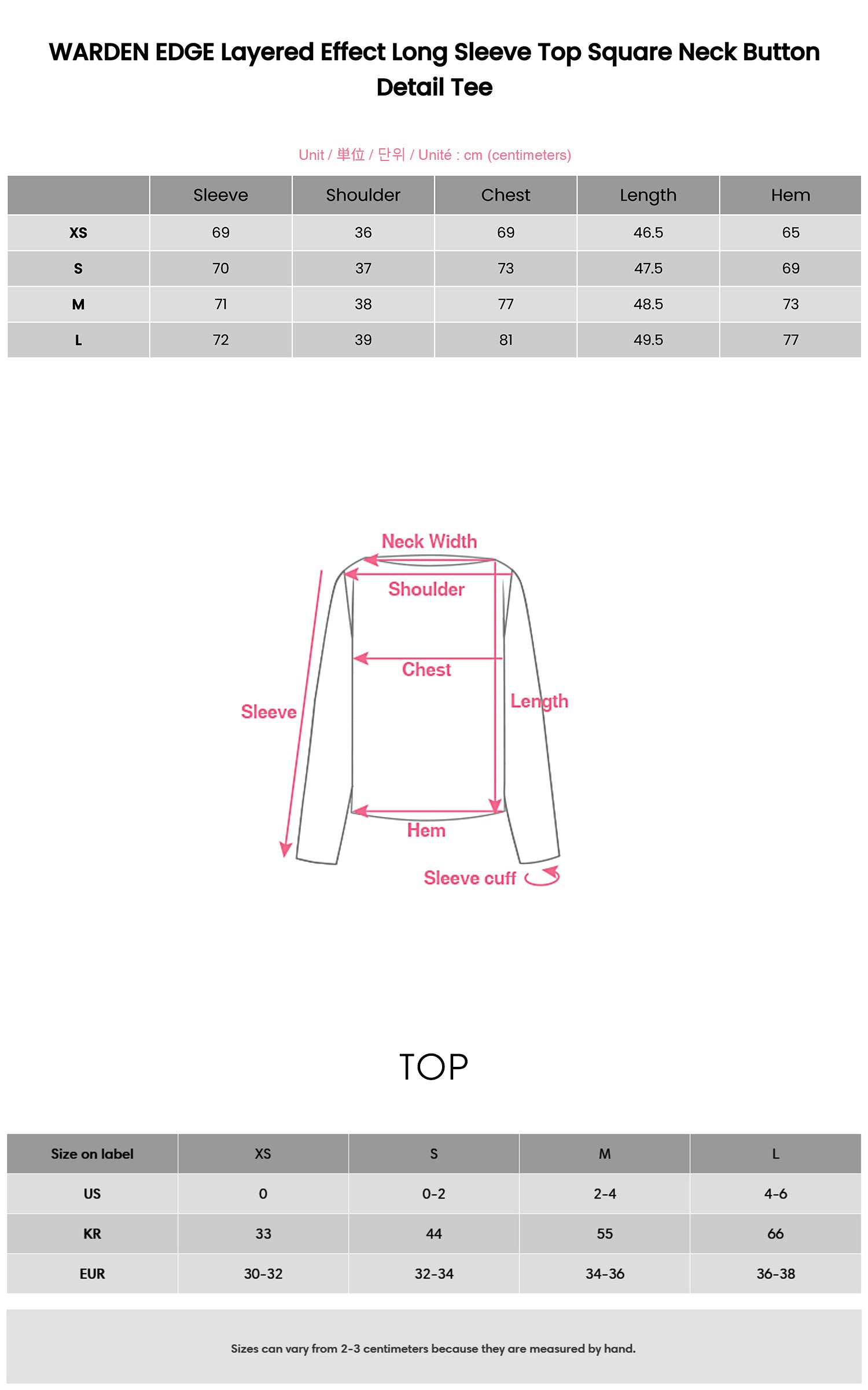 WARDEN EDGE レイヤード効果のロングスリーブトップ スクエアネック ボタンディテールTシャツ