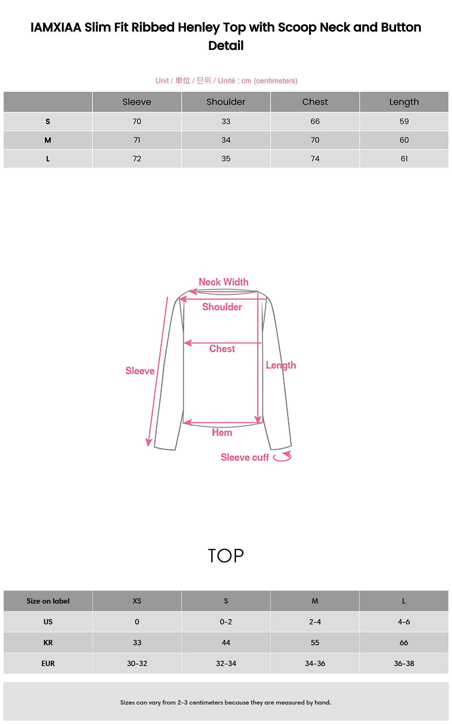 IAMXIAA スリムフィットリブヘンリートップ、スクープネックとボタンディテール付き
