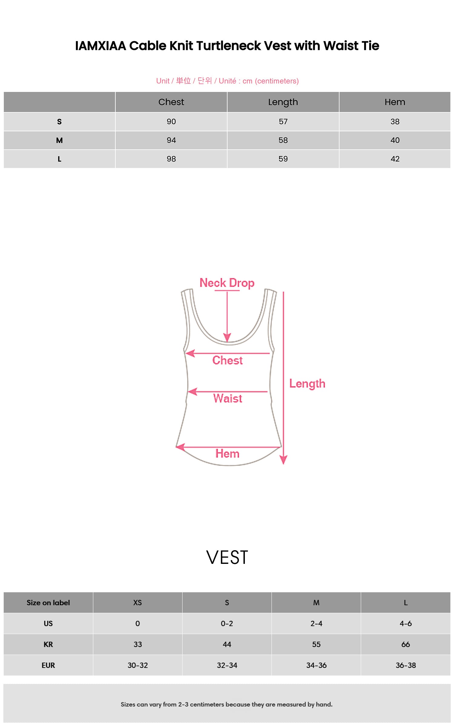 IAMXIAA ウエストタイ付きケーブルニットタートルネックベスト