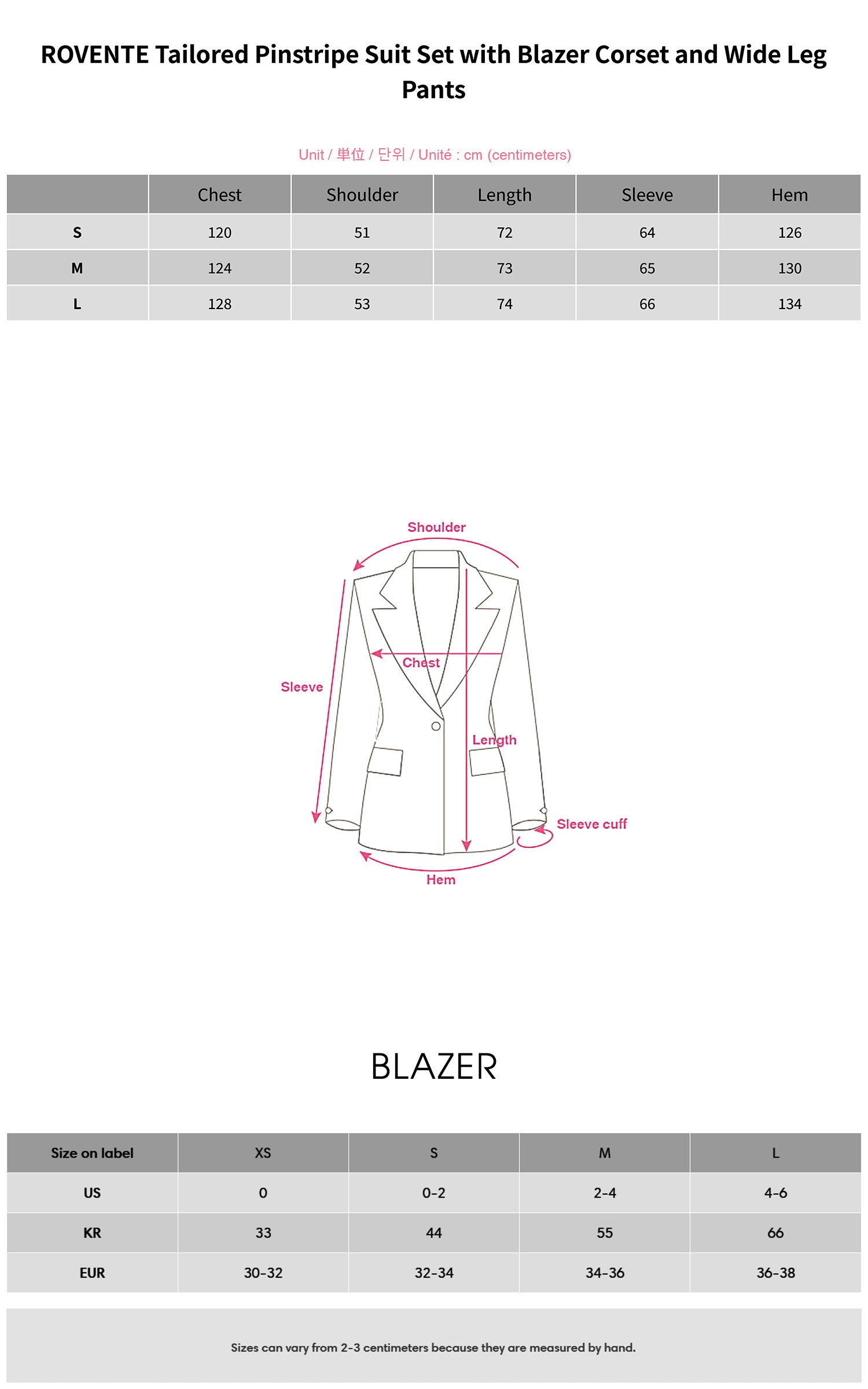 ROVENTE ブレザービスチェ＆ワイドパンツ付きテーラードピンストライプスーツセット