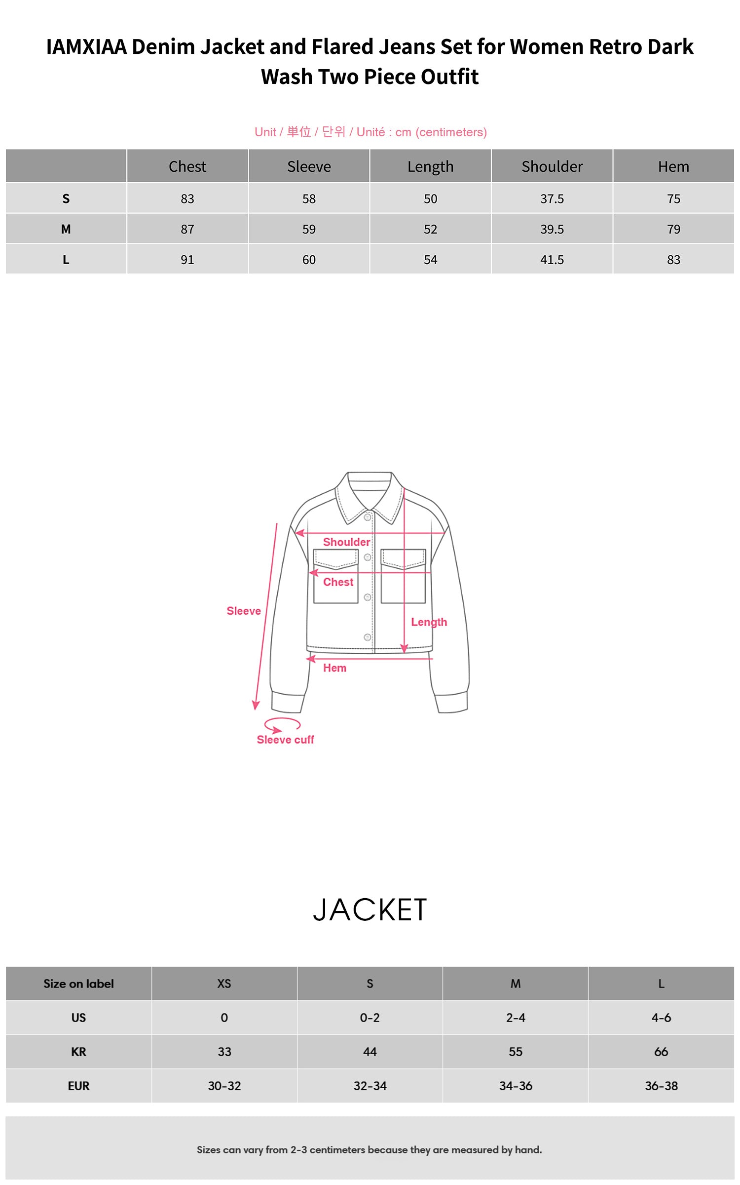 IAMXIAA レディース用デニムジャケット＆フレアジーンズセット レトロなダークウォッシュの2点コーデ